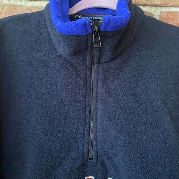 Chaps Ralph Lauren Vintage Quarter Zip Fleece Pullover Navy Medium - Picture 3 of 11